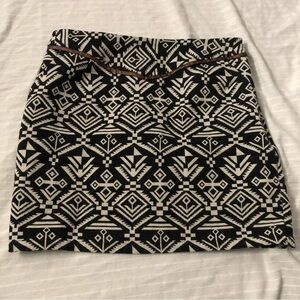 Sabine Womens Mini Skirt Black/White  Southwestern Style Faux Leather Lined Sz M